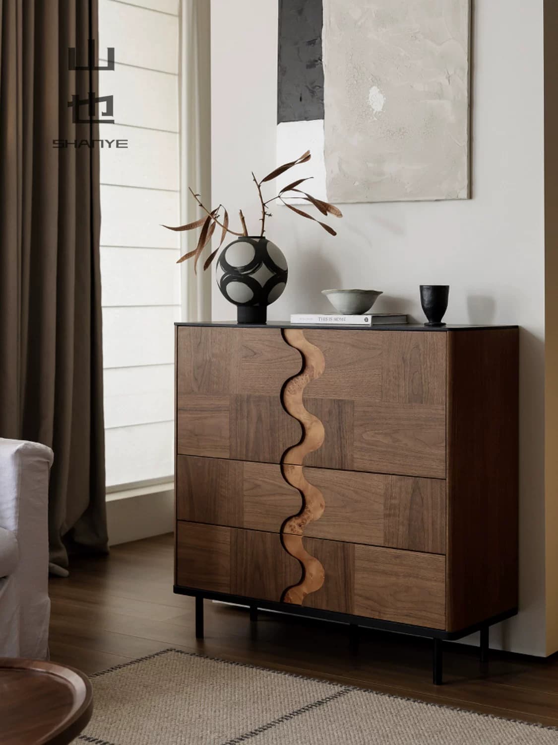 Solid Wood & Burl Veneer Credenza lifestyle 1