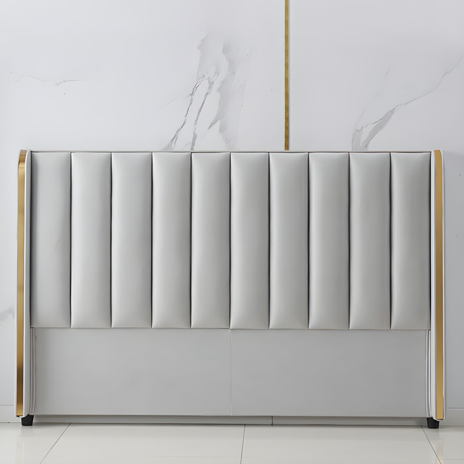 Modern Upholstered Leather Wingback Headboard with Wood Legs and Rectangular Shape - image 12