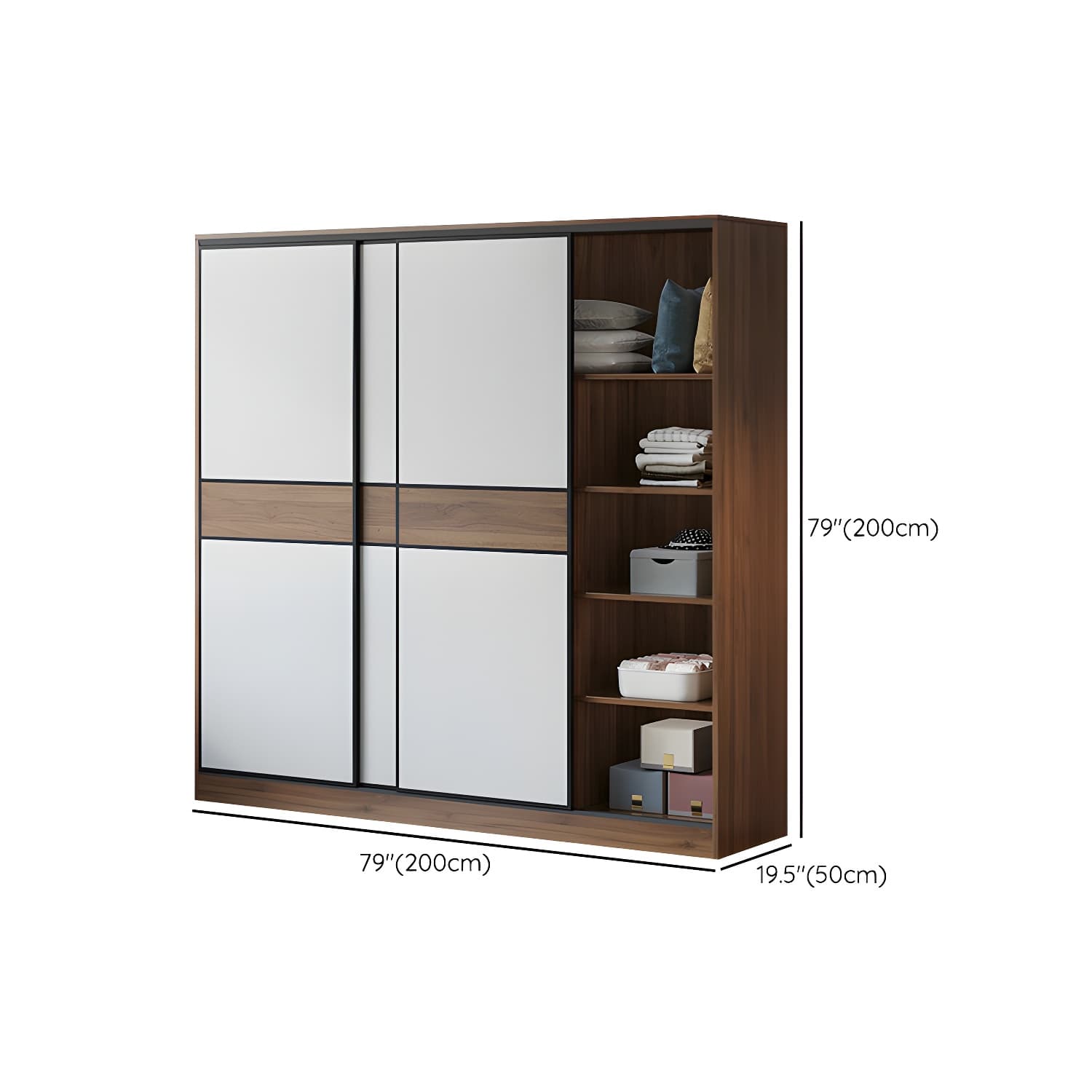 Modern Brown Wood Wardrobe Armoire with Sliding Doors, Shelves, and Clothing Rod - image 16