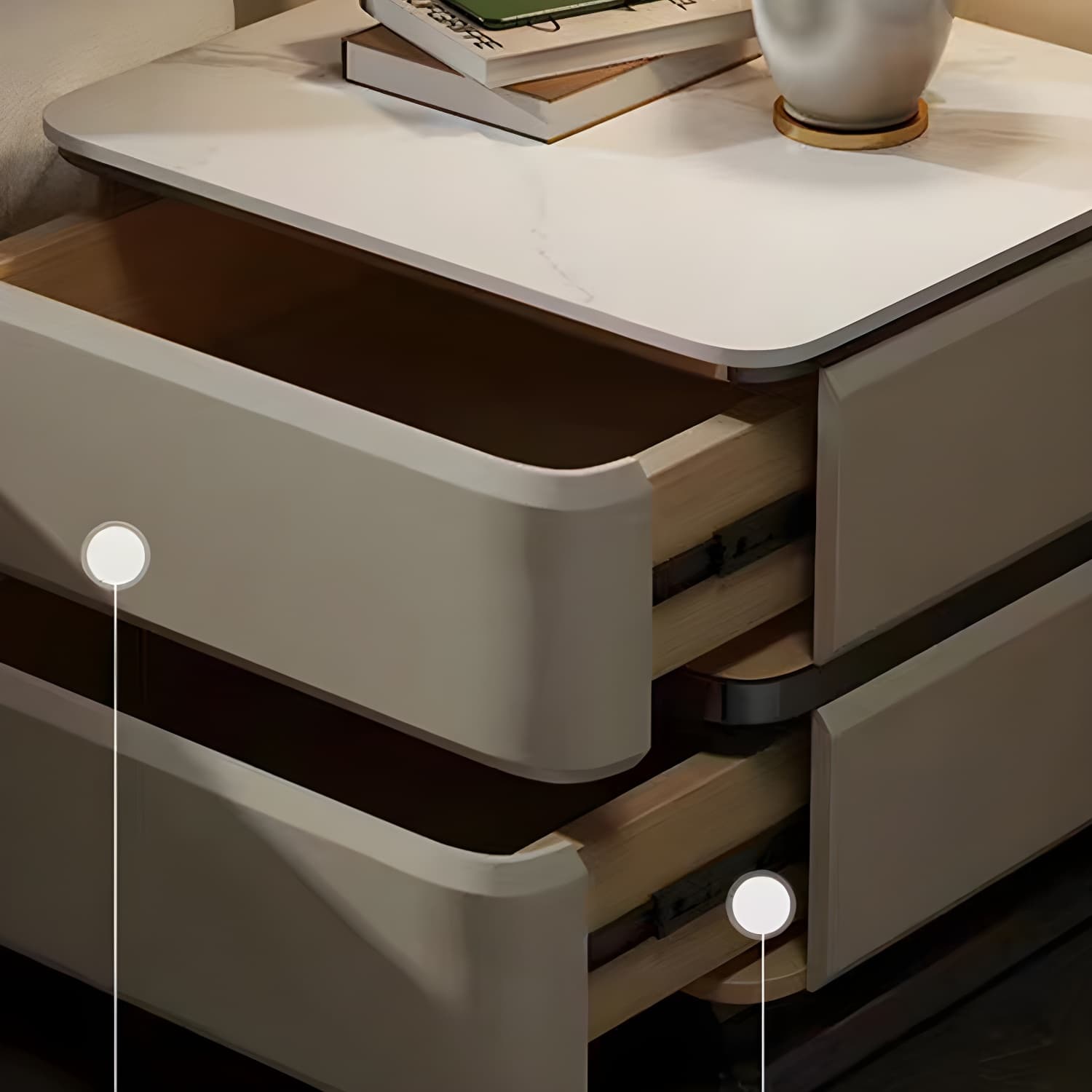 Small Modern Faux Leather Nightstand with Drawer Storage in Stone Finish - image 18