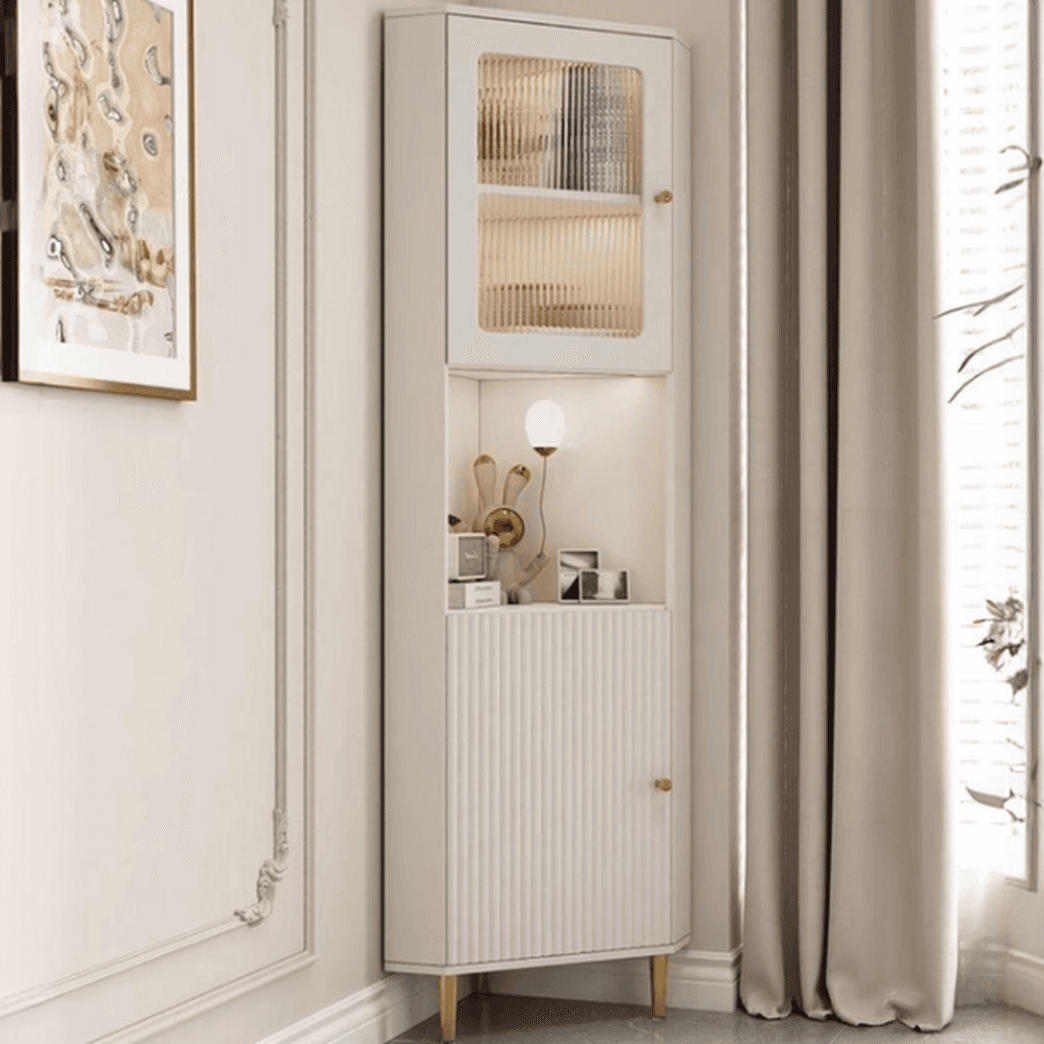 Grey/Beige Engineered Wood Utility Cabinet with Illuminating in a Modern Style - image 7