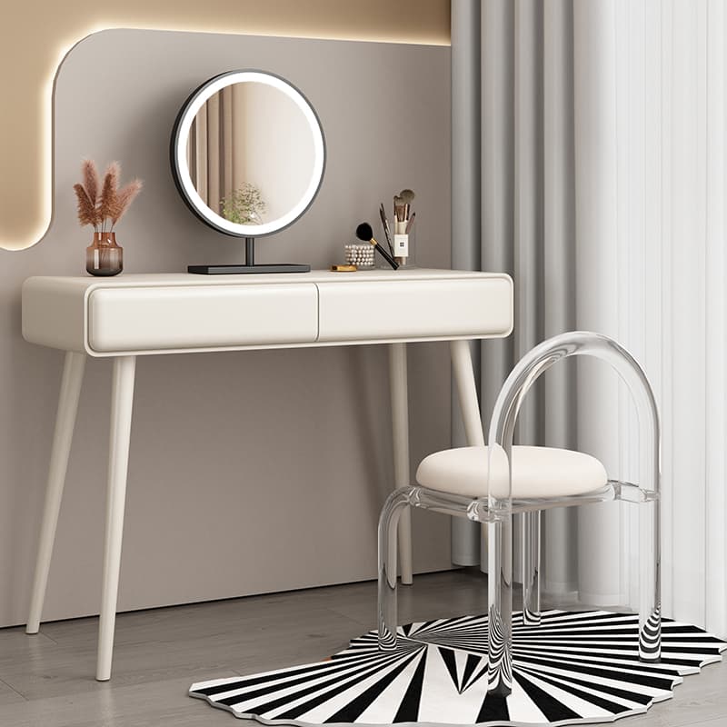 Simplistic Standard/Small Vanity Set with Reclaimed Wood Table Top, White Seat, 2 Drawers, and Mirror Lights - image 3