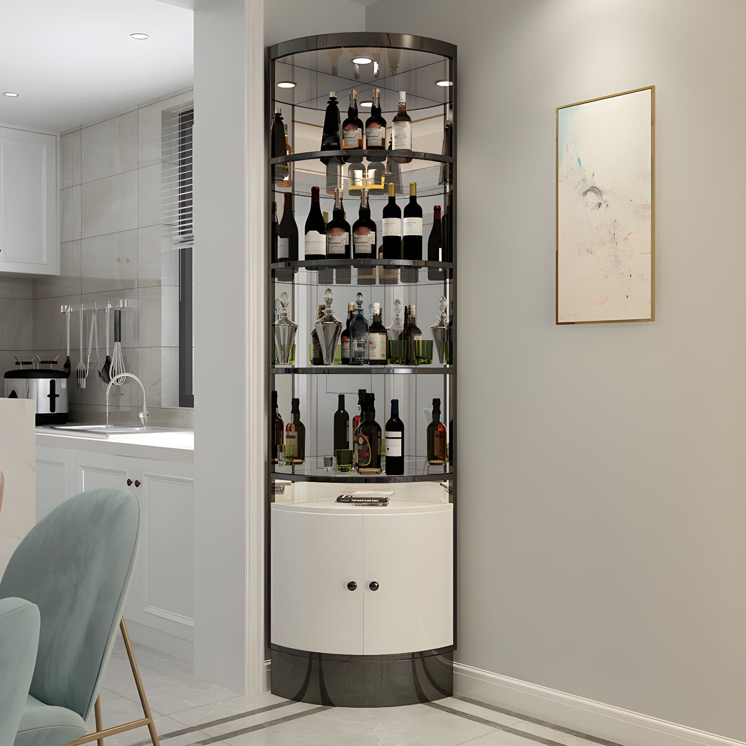 Glam Style Solid Color 2-door Corner Cabinet with Shelves for Living Room - image 3