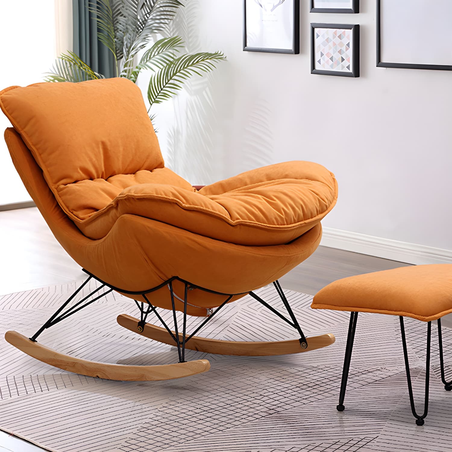 Modern Style Rocker Chair Metal Frame Dirt Resistant Spindle Upholstered Rocker Chair - image 6