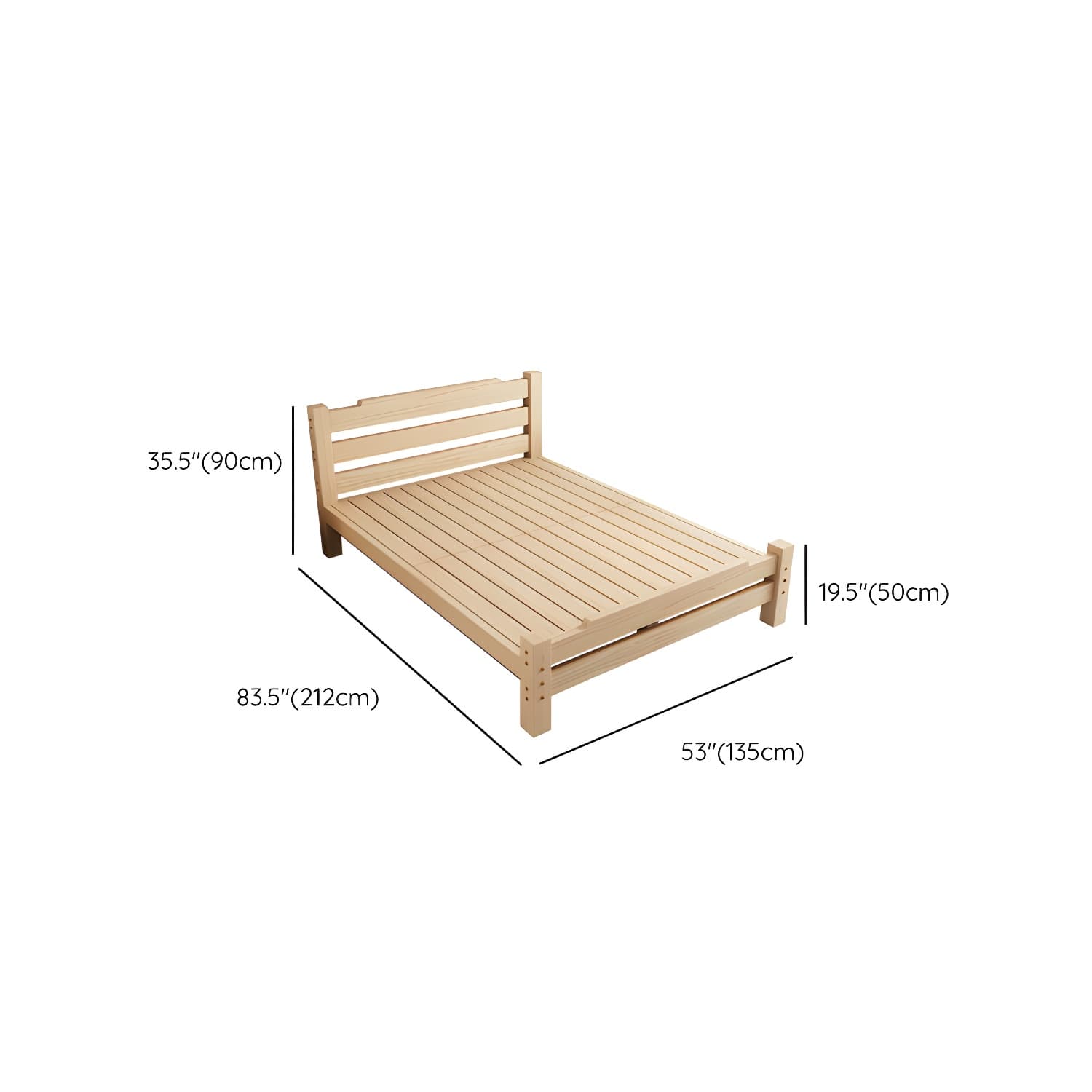 Pine Wood Bed in Light Brone Scandinavian Bed with Headboard - image 17
