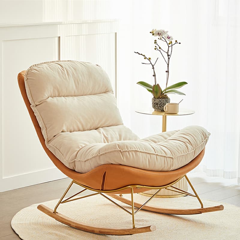 Trendy Faux Leather Upholstered Rocking Chair Couch with Footstool , Spindle Back and Resistant To Dirt - image 6