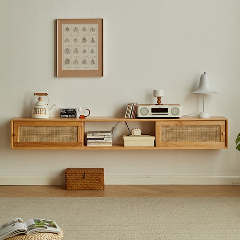 Minimalist Wood TV Stand with Open Shelving and Storage Cabinets - image 3