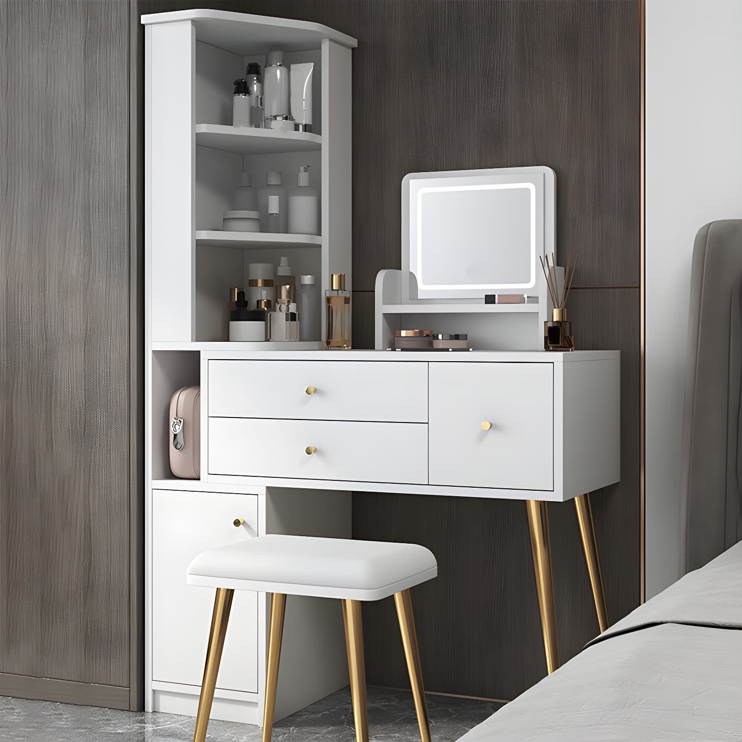 Glam Style Wood-based Material White/grey Dressing Table with Drawers and Storage Shelves - image 12