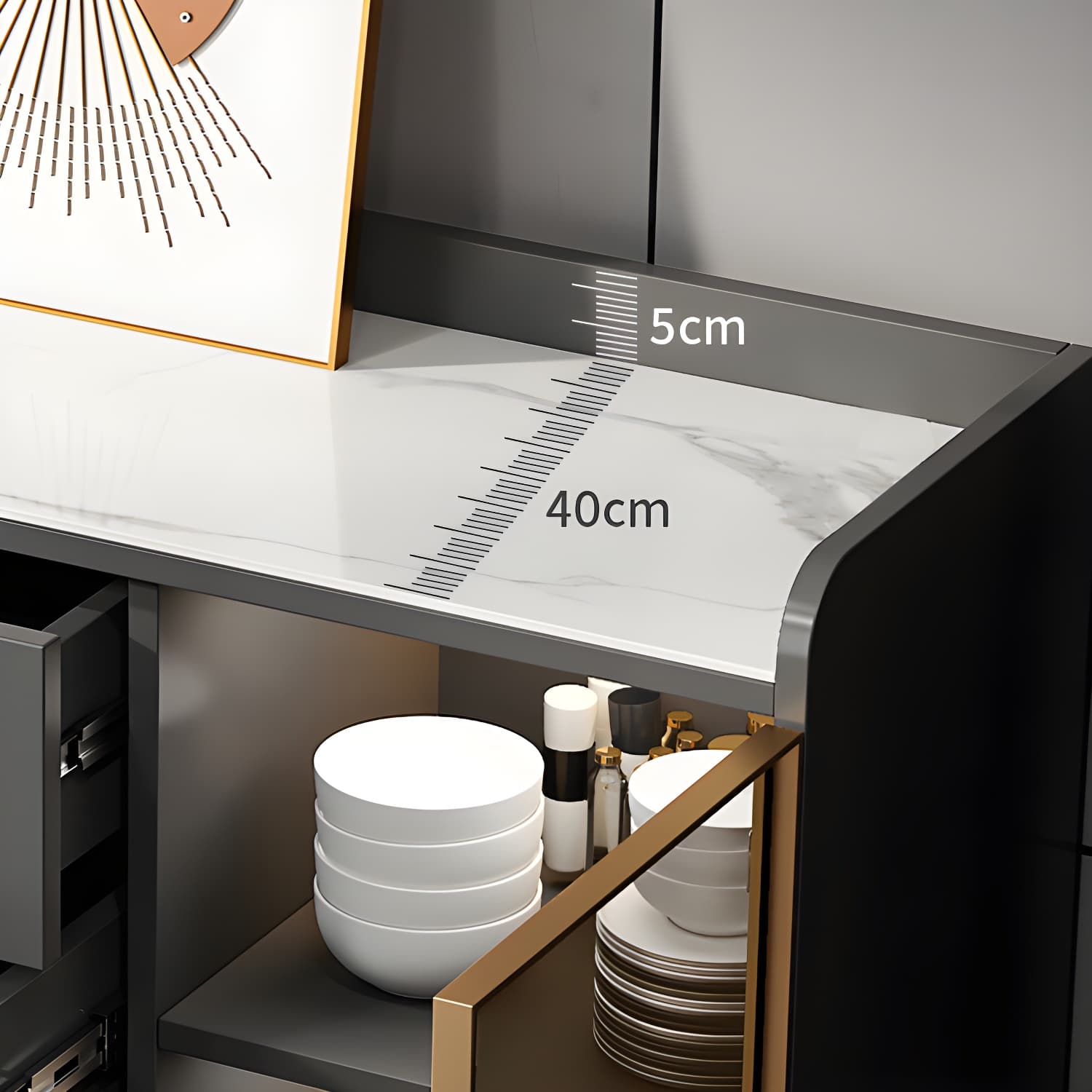 Glam Style Sideboard Wood Glass Doors Side Board with Cabinets and Drawers without Light - image 12