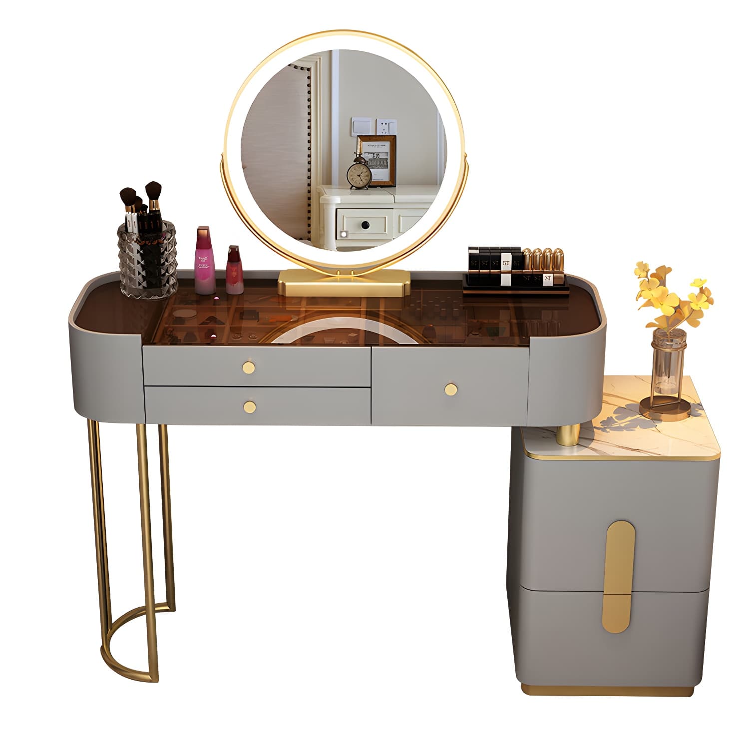 Glass Top Makeup Vanity Storage Box Vanity Dressing Table for Bedroom - image 8