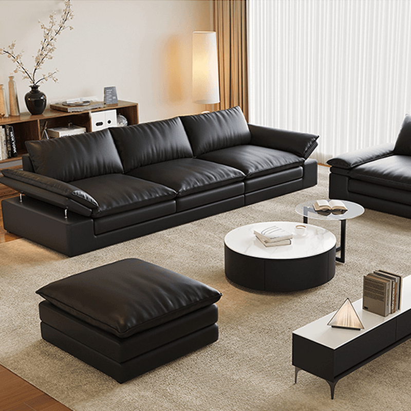 Modish Solid Color Scratch-durable Standard Sofa in Midnight Black, Seats 4/3/2-seater with 2 Pillows