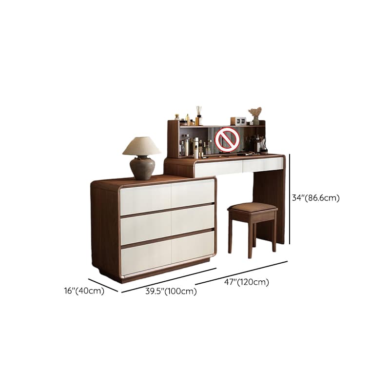Simplistic Large Vanity Set with Rubberwood Table Top and Auburn Seat, Featuring 8/11/5 Drawers, No Suspension - image 13