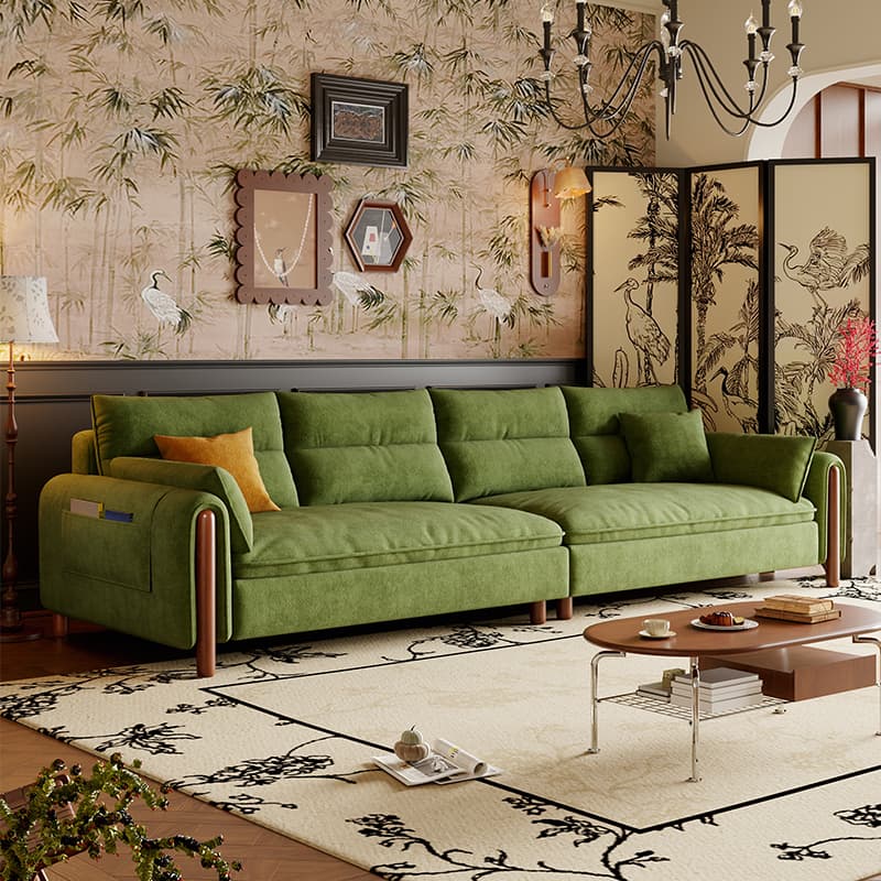Antique Straight Sofa Chaise for 6, Horizontal Orientation with Round Arm