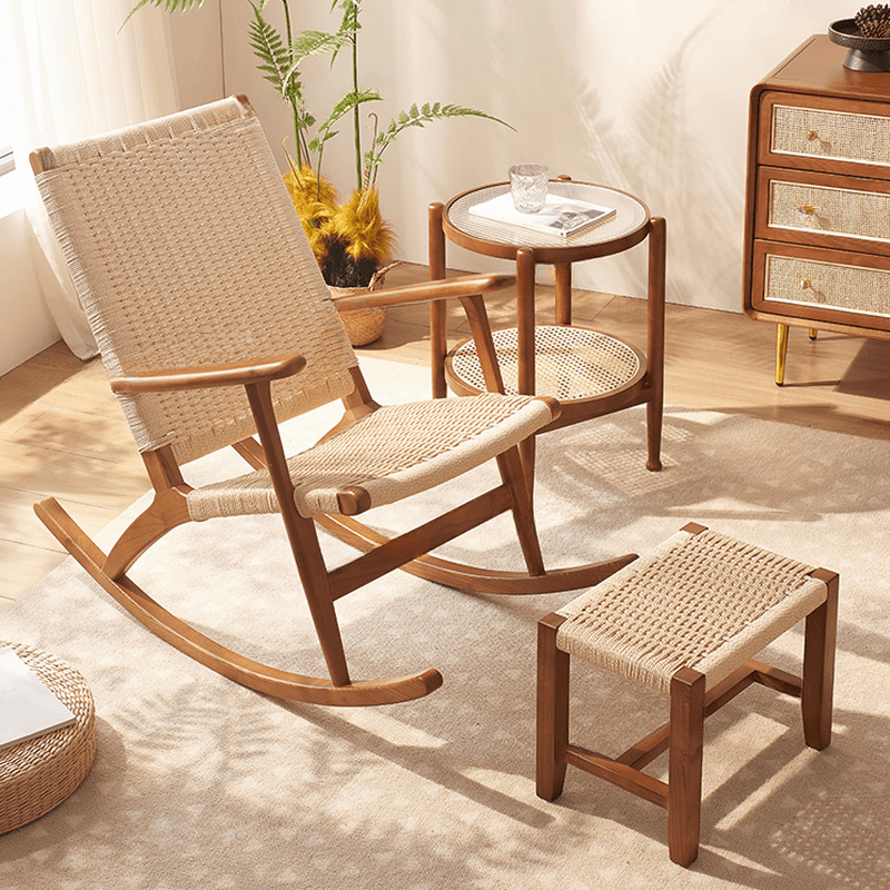 Asian Style Wicker Front Porch Rocking Chairs with Track Arm - image 8