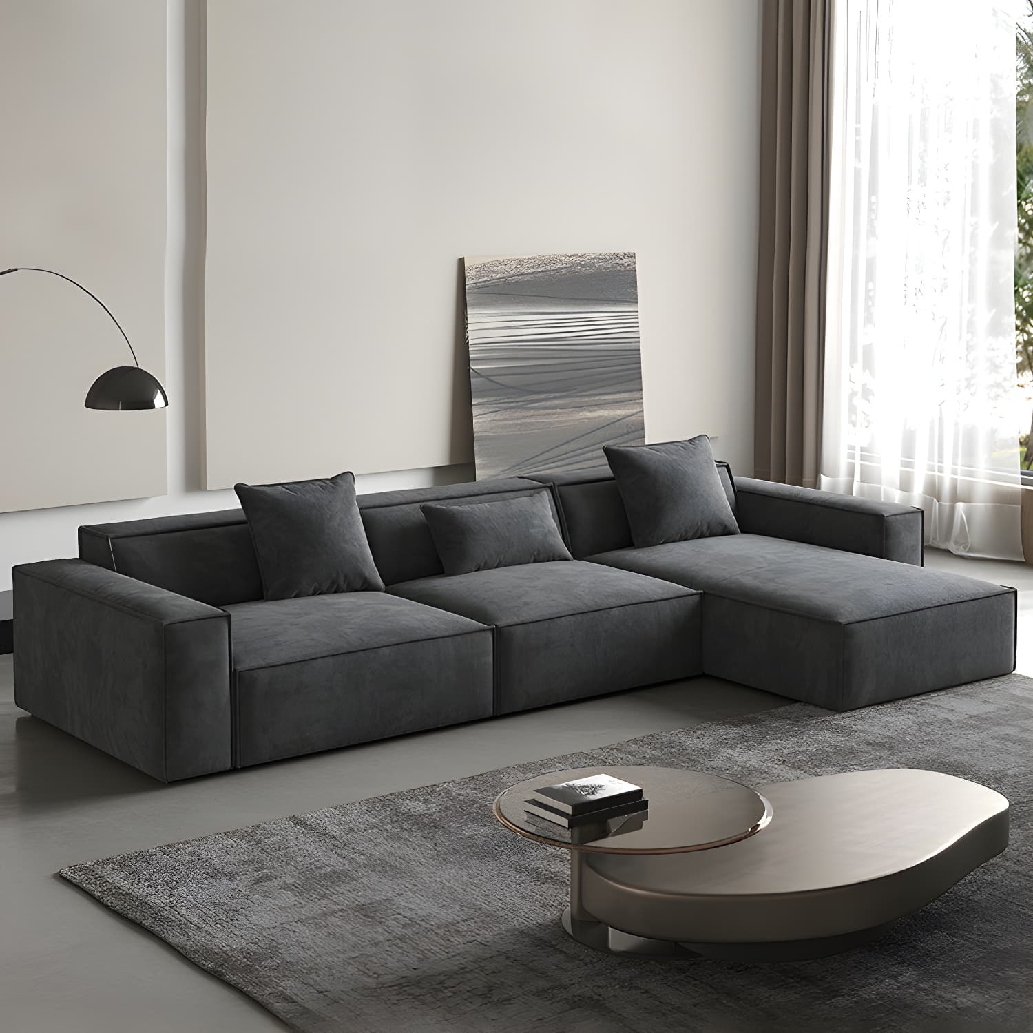 Modern Gray Square Arm Sectional Sofa Upholstered in Polyester Blend - image 12