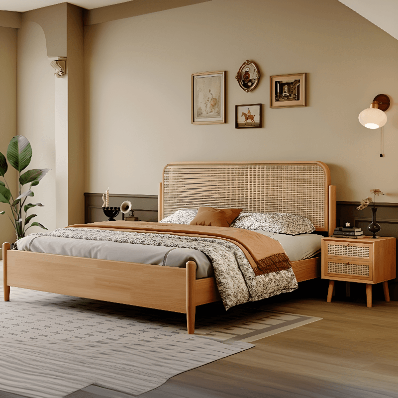 Natural Color Solid Color Panel Bed for Bedroom