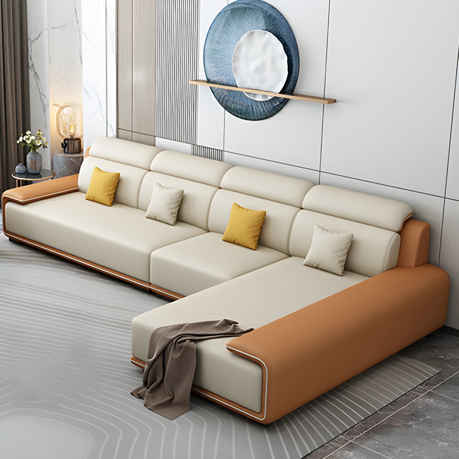 Modern L-Shape Sofa Chaise Sectional Set in Tech Cloth Features Storage and Seat for 4 - image 10