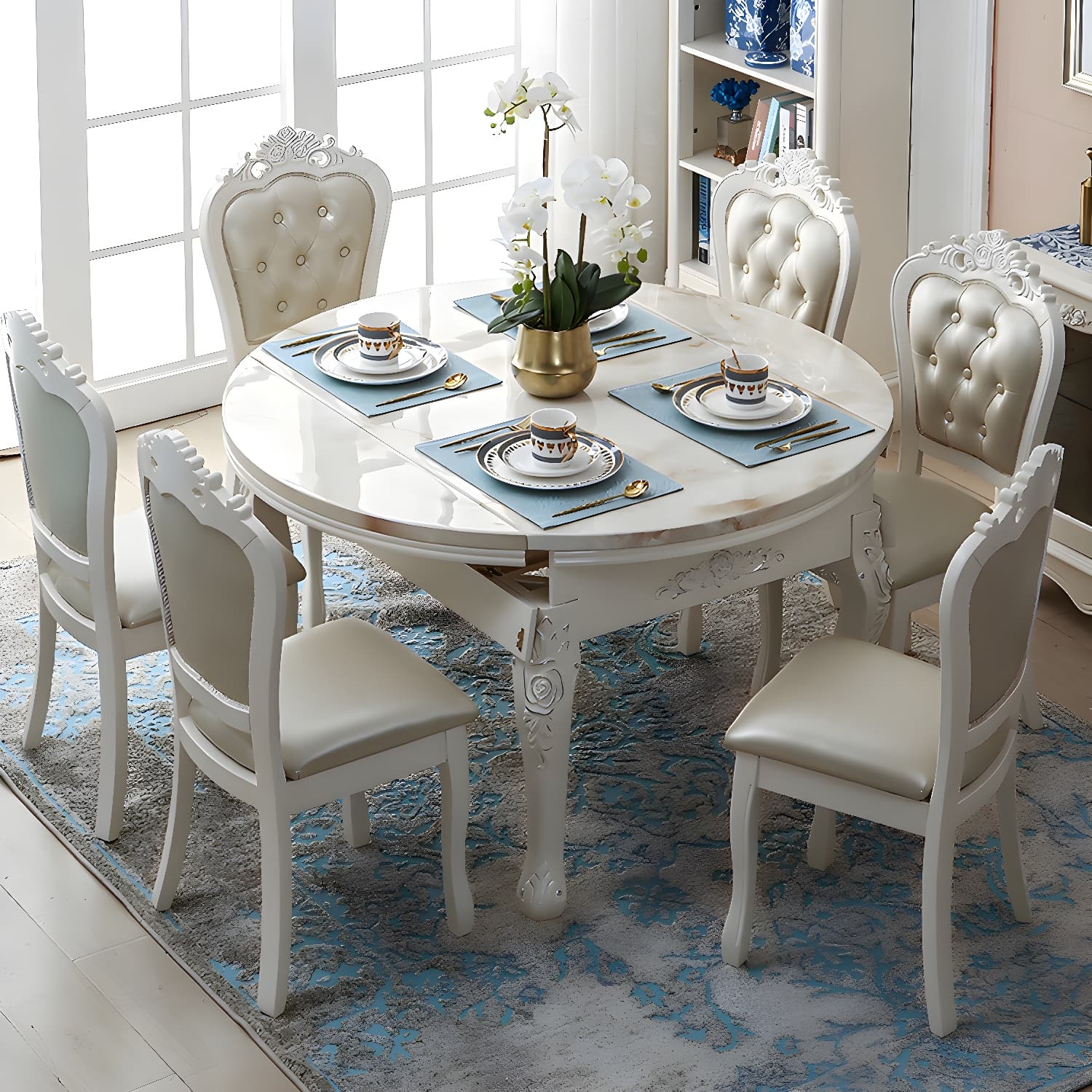 Victorian Dining Room Set Standard Height with Rectangle Top 4 Legs Base Dining Furniture - image 6