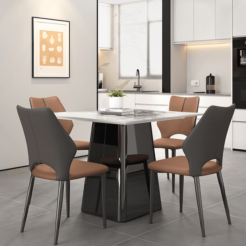 Square Dining Table Set with Stump Base, Enclosed Back, Fixed Table, Padded Chair, 5-piece - image 4