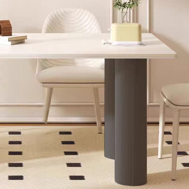 Art Deco Peninsula Dining Table with White Slate Stone Fixed Tabletop at Standard Height - image 8