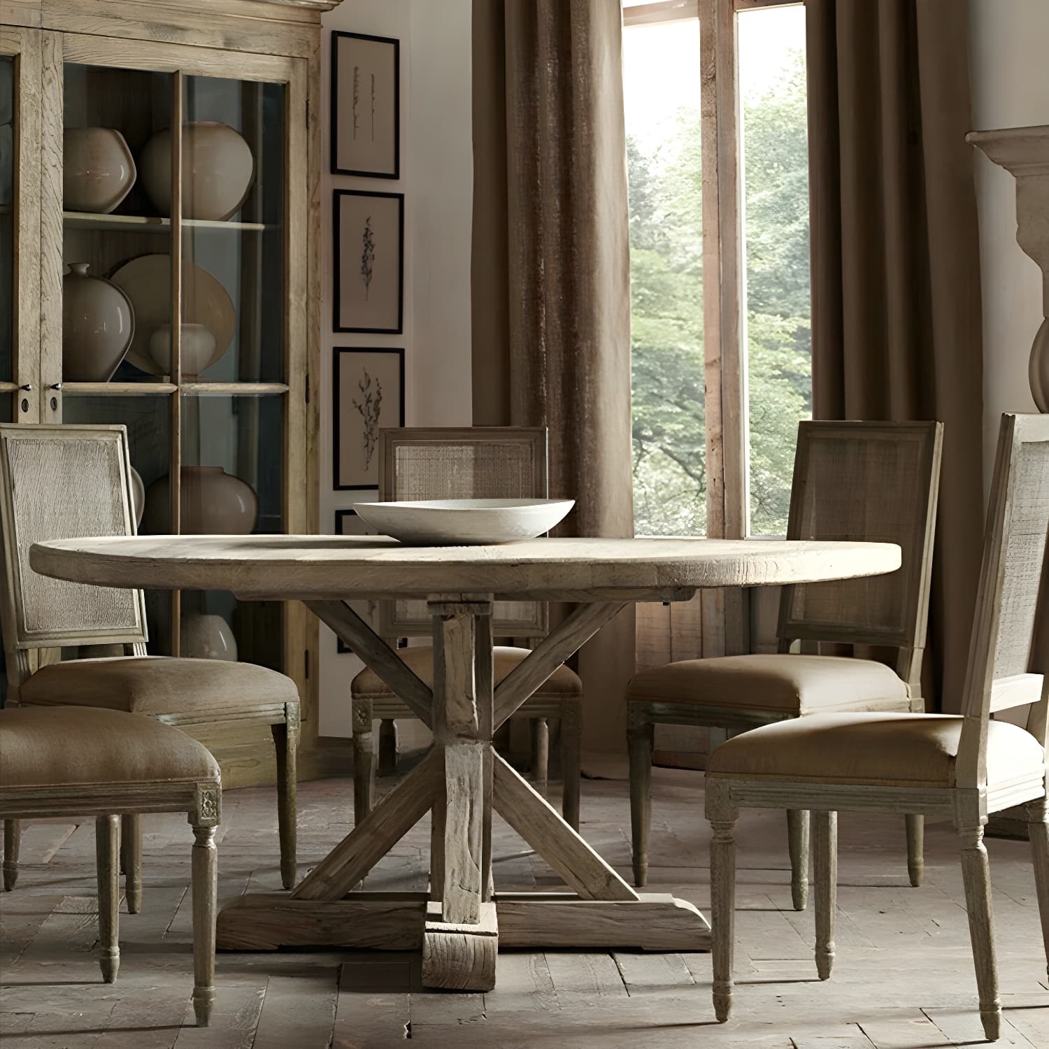 Distressed Solid Wood French Country Round Dining Table for Kitchen & Dining - image 3