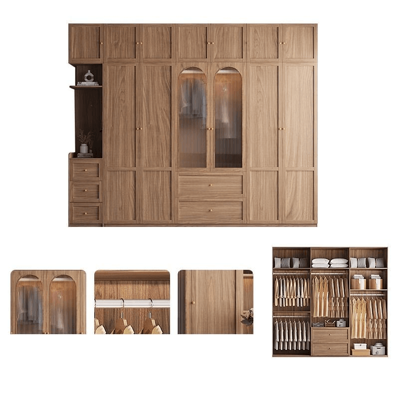Minimalist Timber Sepia Cabinet Armoire with Interior Shelves & Clothing Rack & Soft Close Drawer & Soft Close Door - image 22