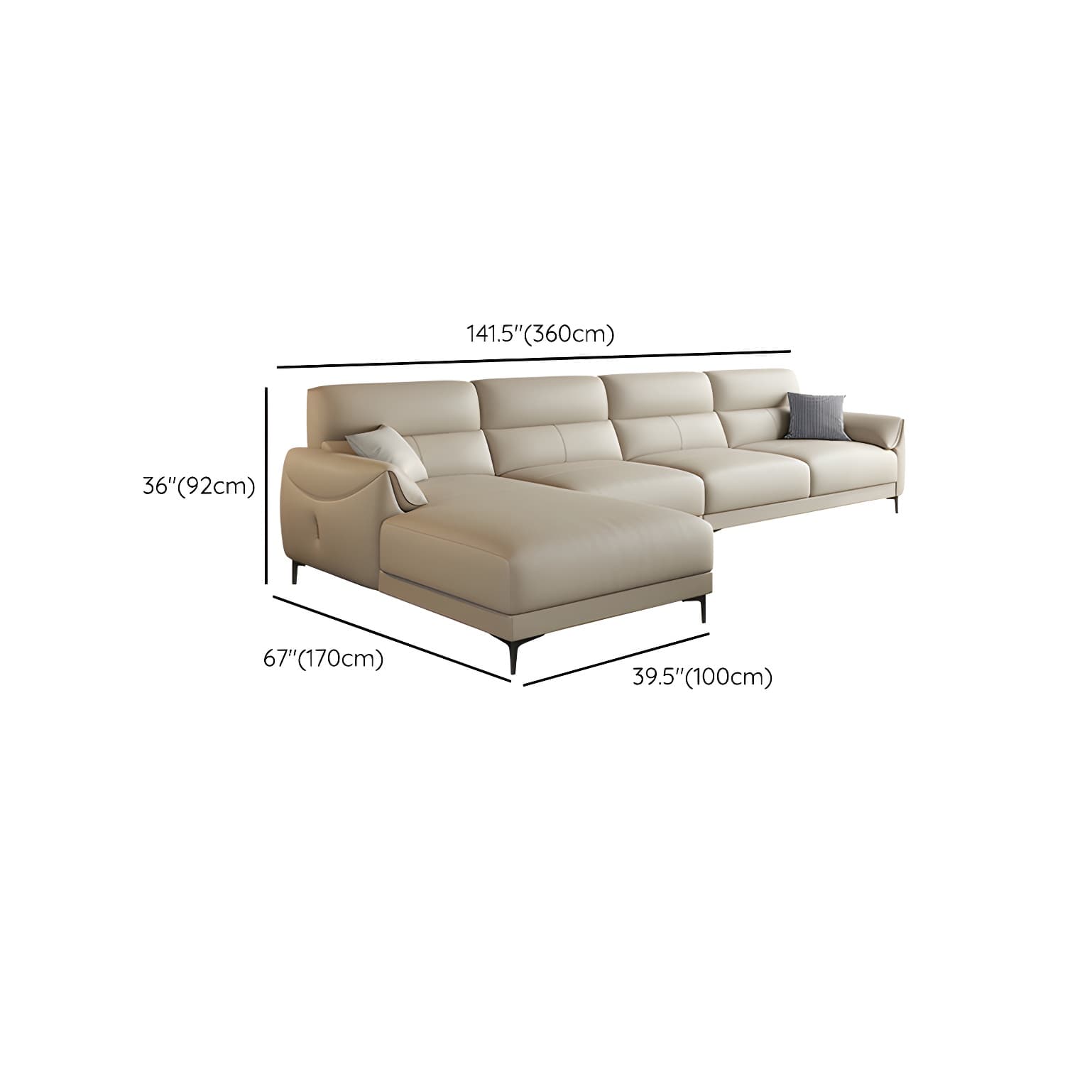 Modern Beige Leather Stationary Sectional Sofa with Pine Wood Frame - image 18