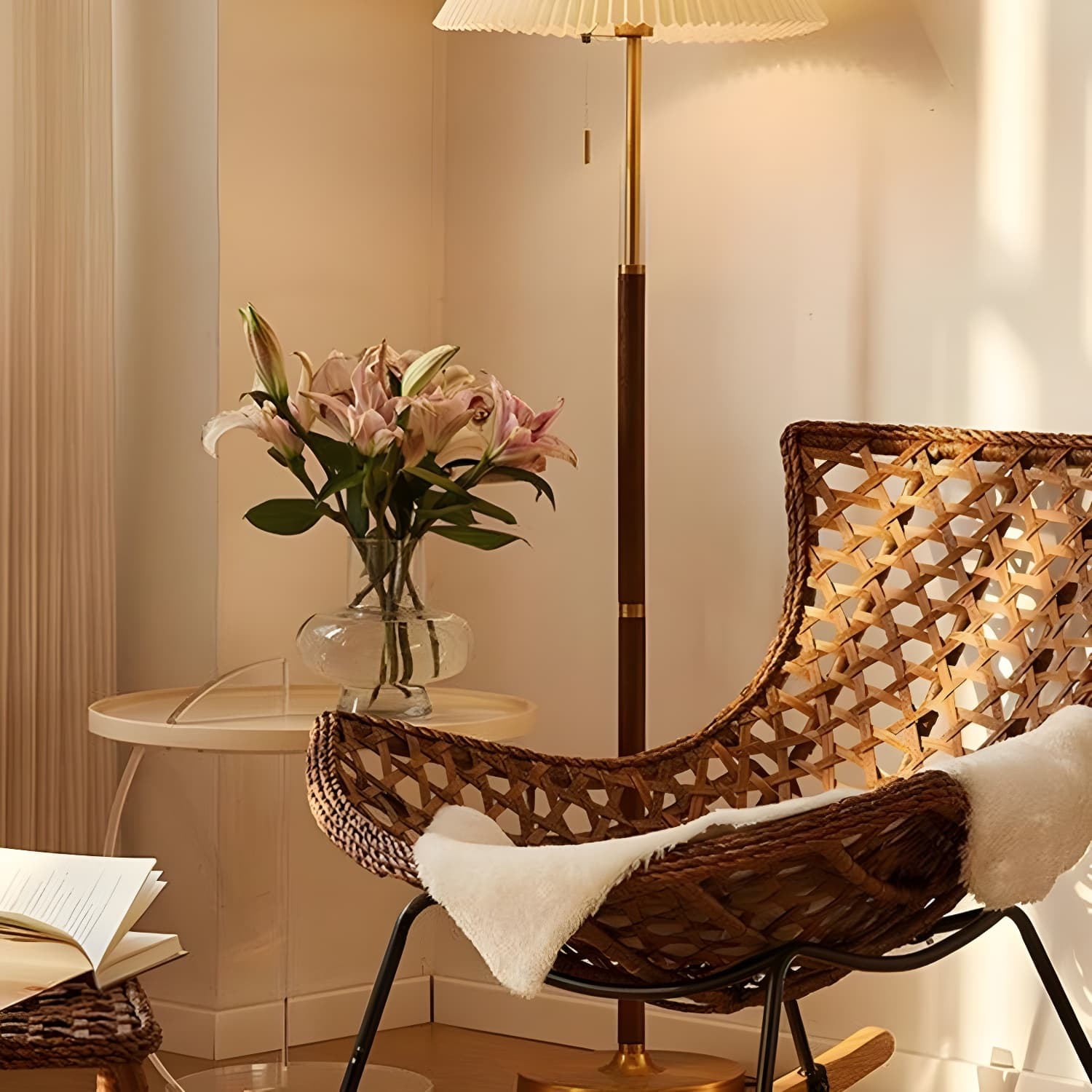 Traditional Armless Design Indoor Rocking Chair with rattan Frame and Nature Wood Legs - image 15