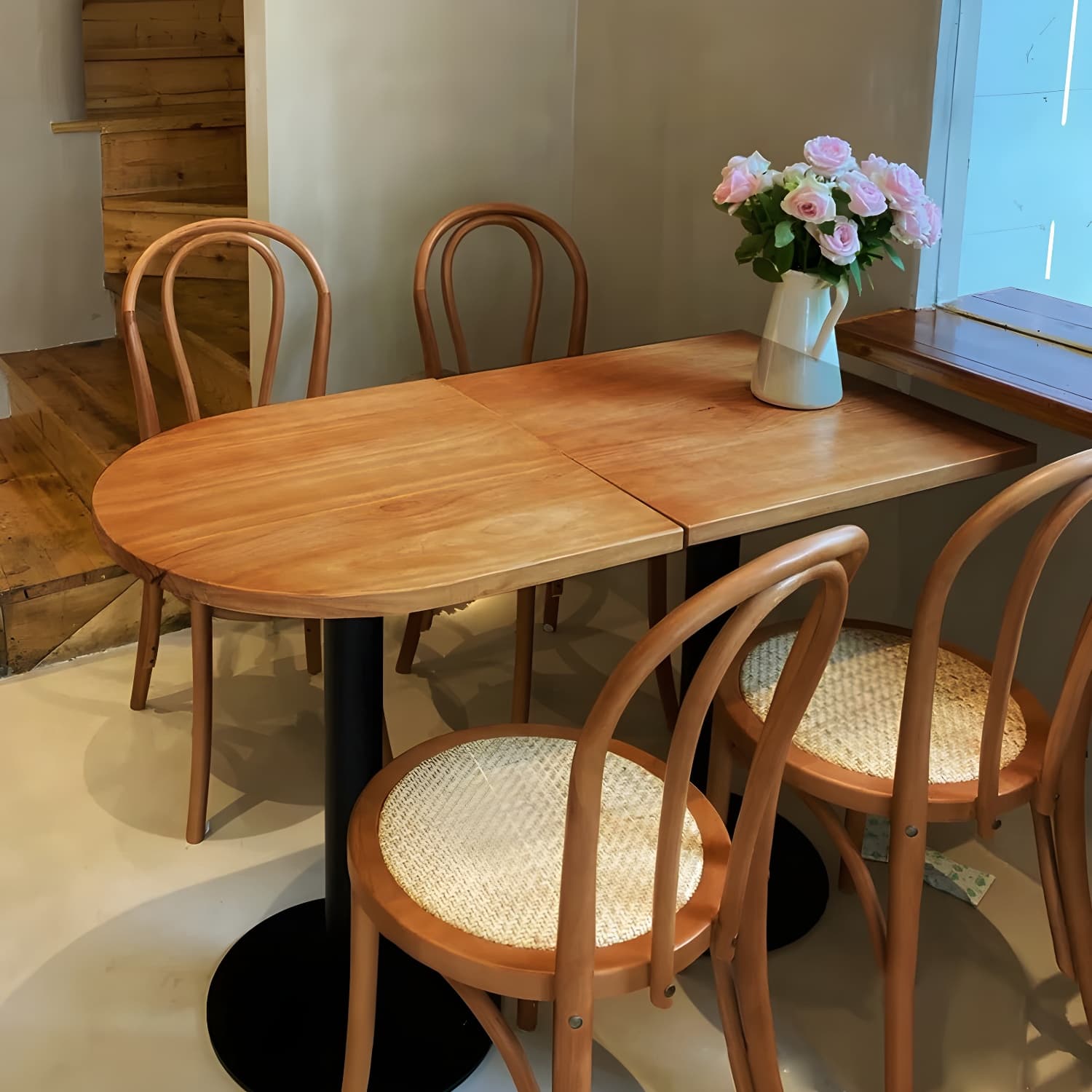 Modern Natural Pine Solid Wood Top Dining Table with Iron Base - image 13