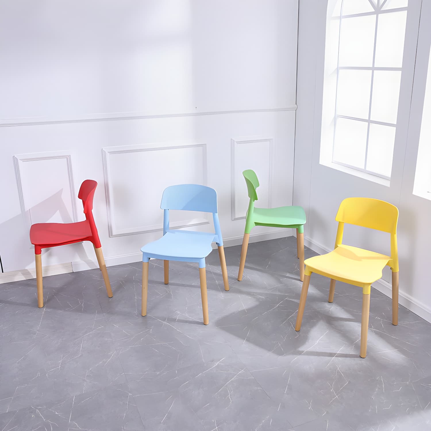 Scandinavian Home Side Chair Open Back Wood Legs Dining Room Chair Set - image 13