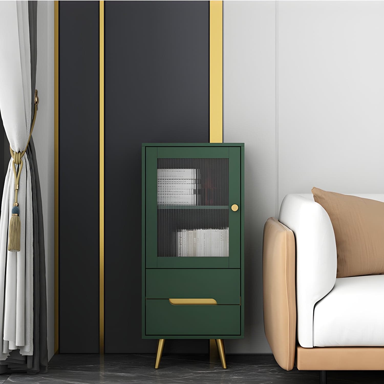 Modern Wooden Accent Cabinet with 2 Drawers and Glass Door Cabinet - image 3