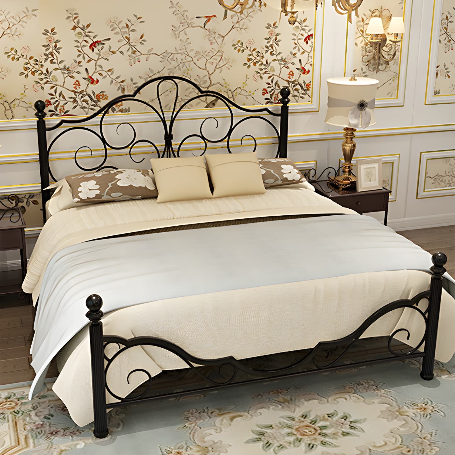 Industrial Open-Frame Bed Retro Metallic Low Profile Bed Frame with Headboard - image 4