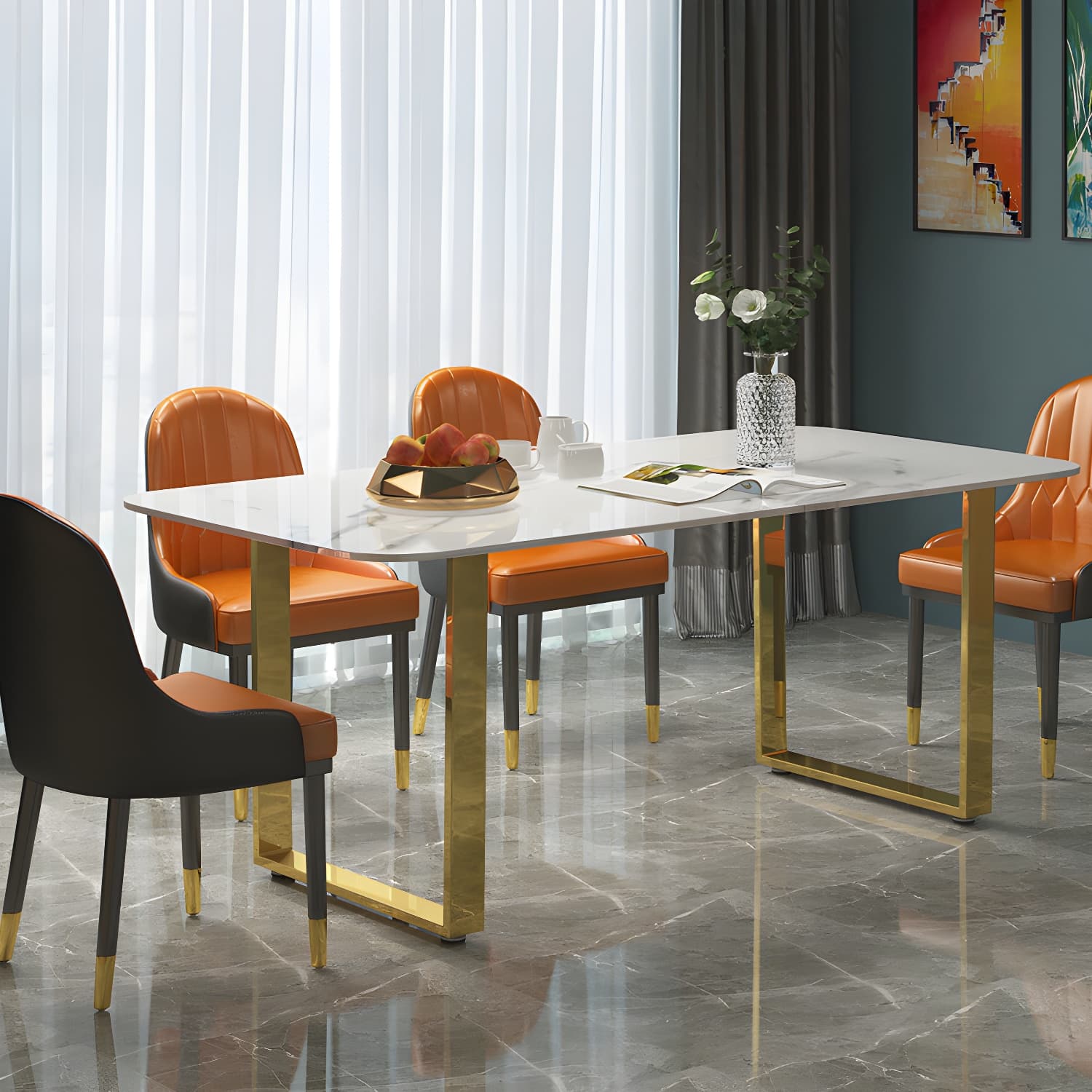 Marble Top Dining Table Modern Rectangle Dining Table with Sled Base - image 10