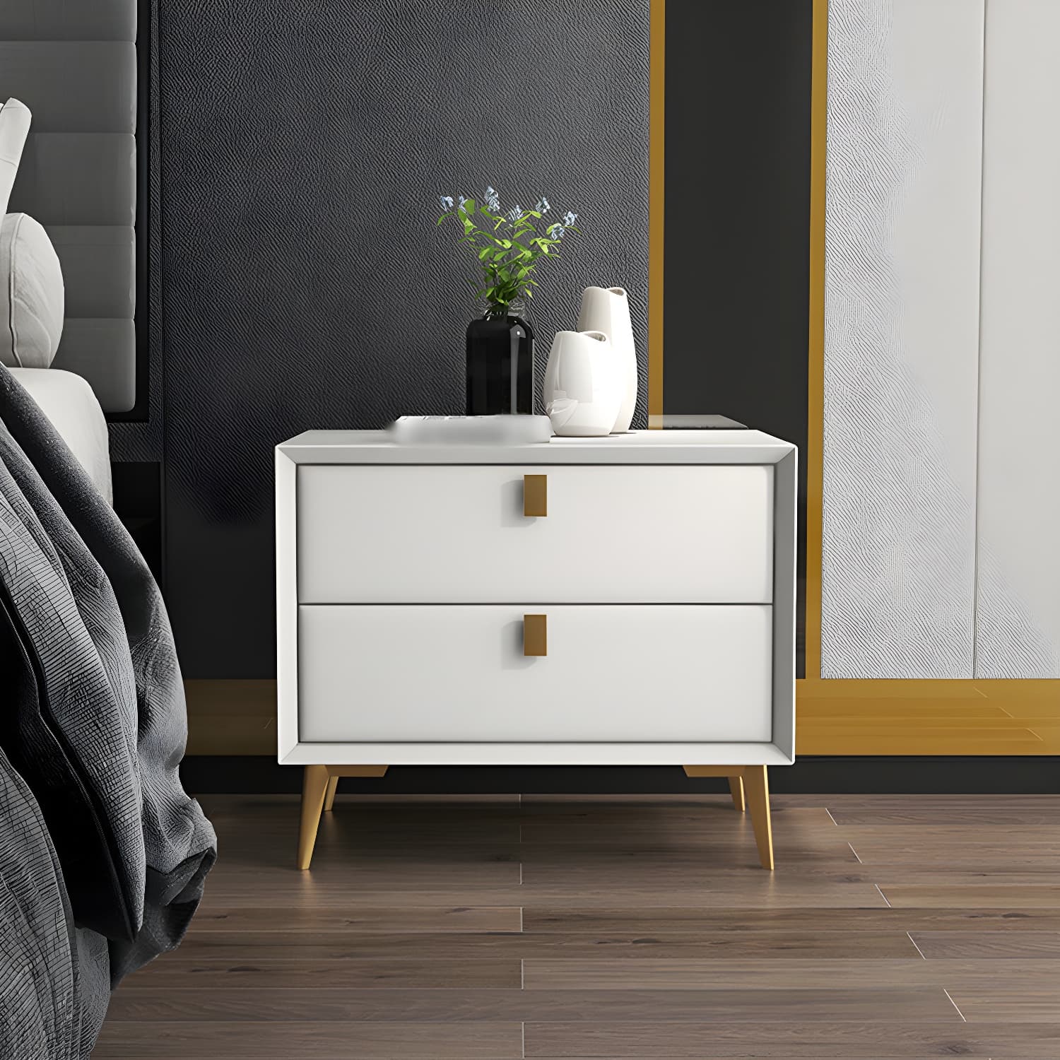 Glam 19'' Tall Bed Nightstand Solid Wood 2-drawer Legs Included Accent Table Nightstand - image 14