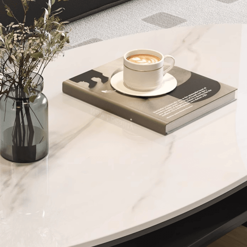 Single Board Game Coffee Table with Slate Top and Base, Elliptical Shape, 1 Drawer, and 1 Shelf - image 7