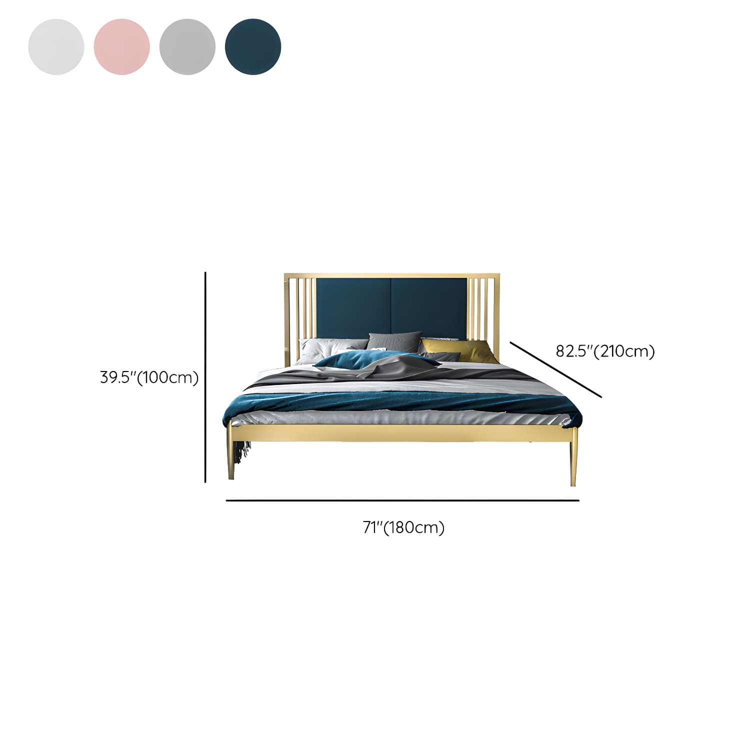 Metal Open-Frame Bed Contemporary Standard Bed with Custom Gold Legs - image 14