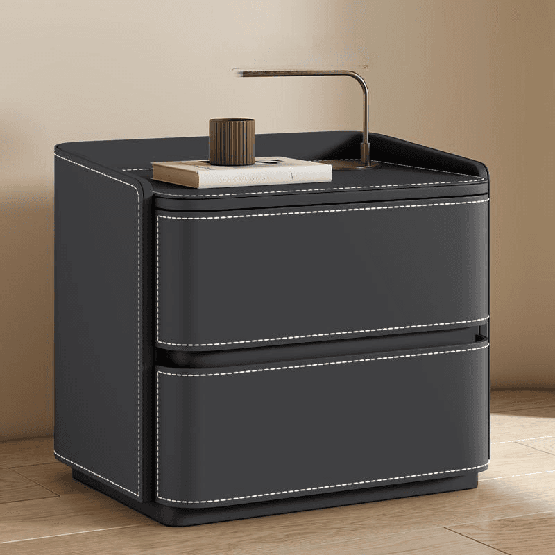 Modish Nightstand With Drawer Organization Featuring 2 Drawers and Pleather Countertop - image 3