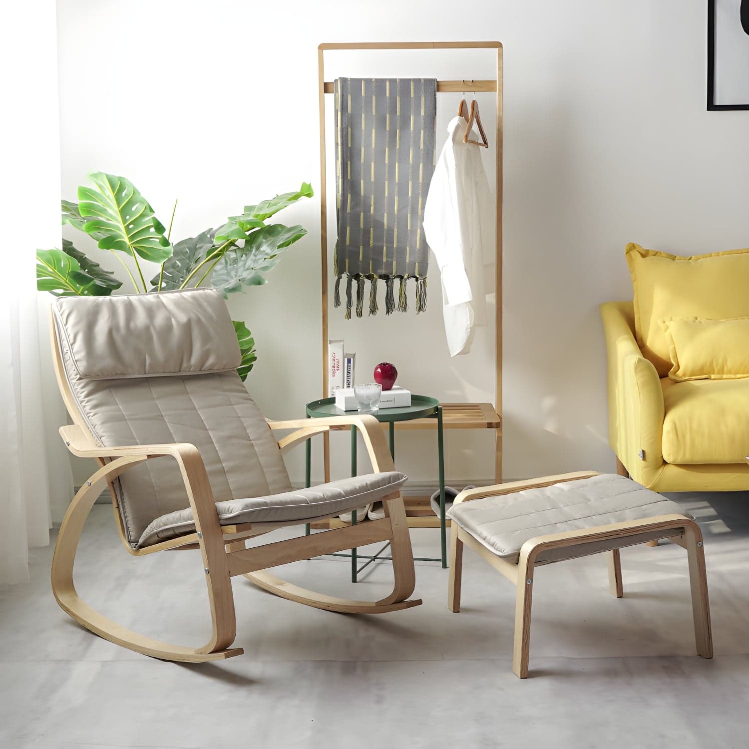 Modern Upholstered Rocking Chair Set with Track Arms and Matching Ottoman - image 13