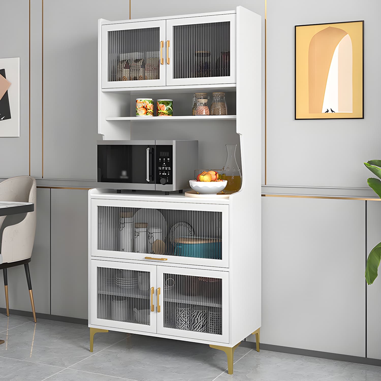 Sintered Stone Countertop Dining Server Manufactured Wood Kitchen Server with Glass Doors - image 4
