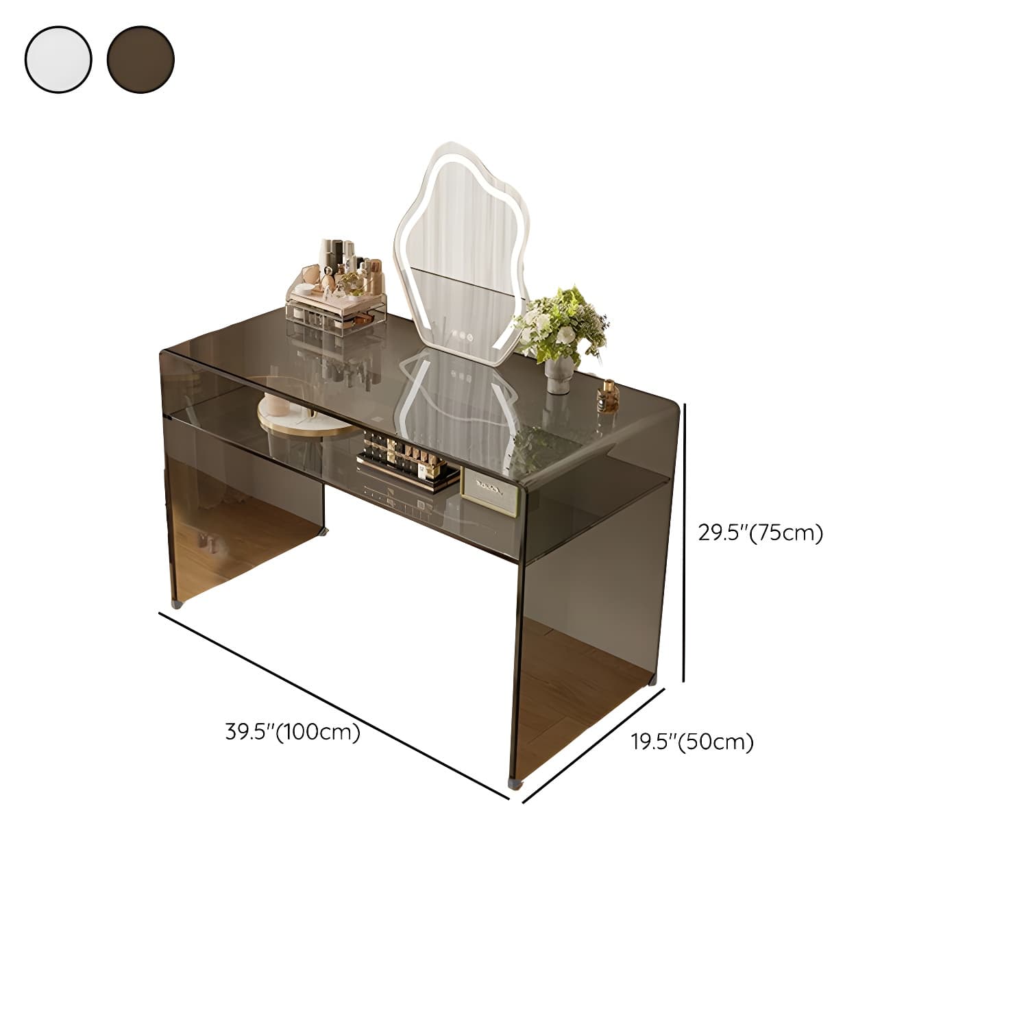 Transparent Glass Rectangular Dressing Table Double Base with Partition - image 20