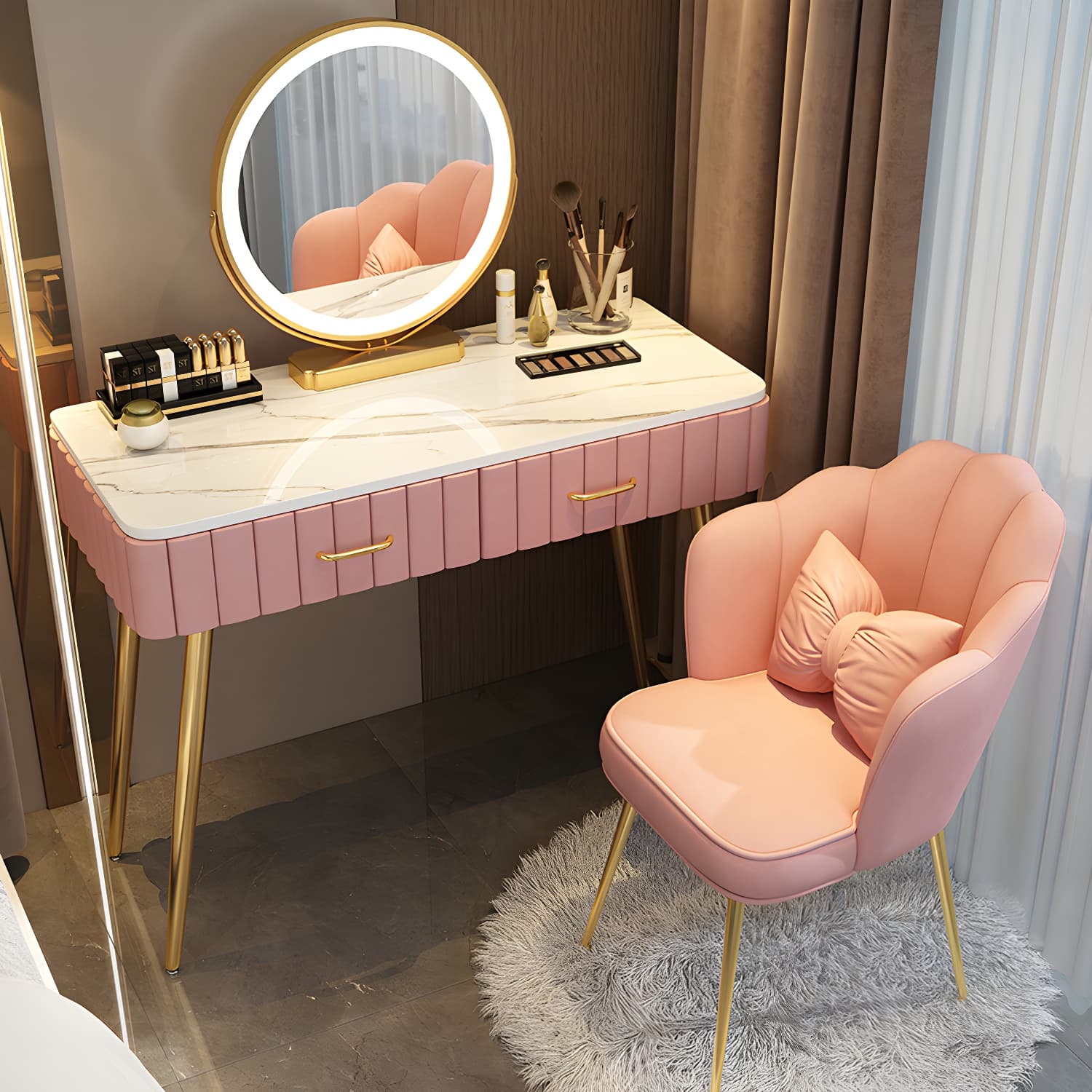 Lighted Mirror Makeup Vanity Desk Standing Makeup Vanity Set with Drawer - image 14