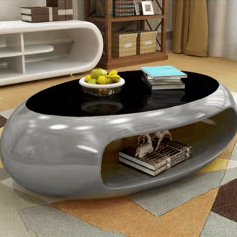 Simple Ink Oval/Rounded Hardened Glass Single Accent Table with Container & Abstract Base - image 4