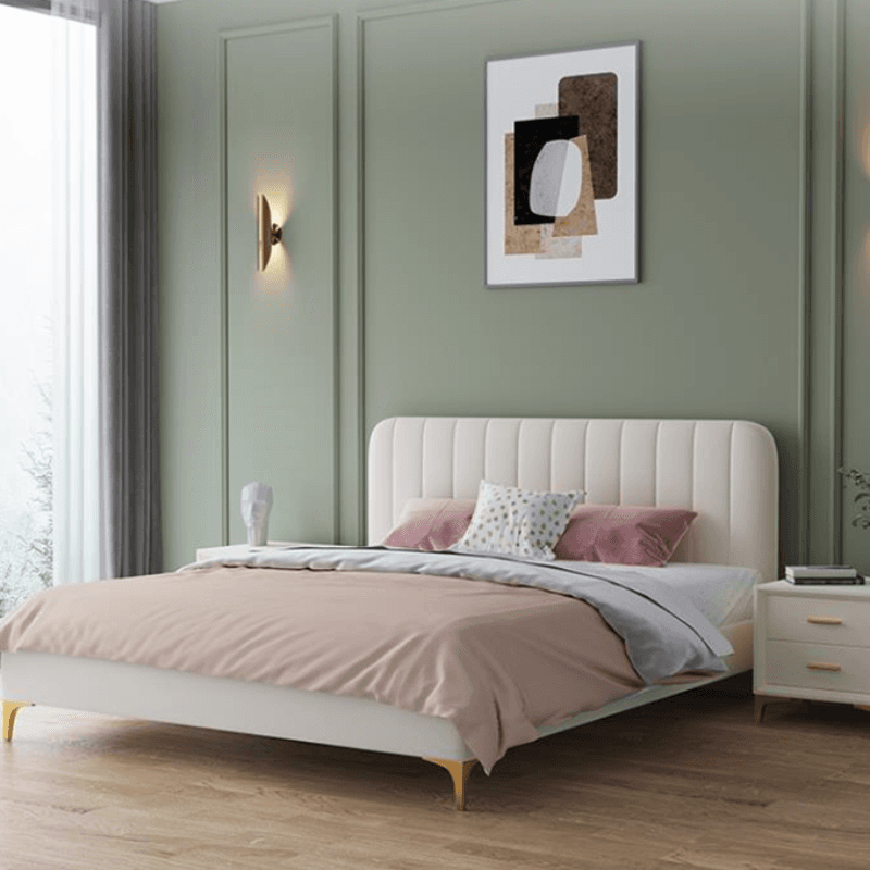 Modern Simple Style Solid Color Platform Bed with Padded Frame and Sponge Upholstery for Bedroom - image 5