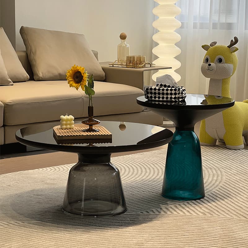 Small Size Modern Round Black Glass Coffee Table - Pedestal Base, Non-Upholstered - image 10