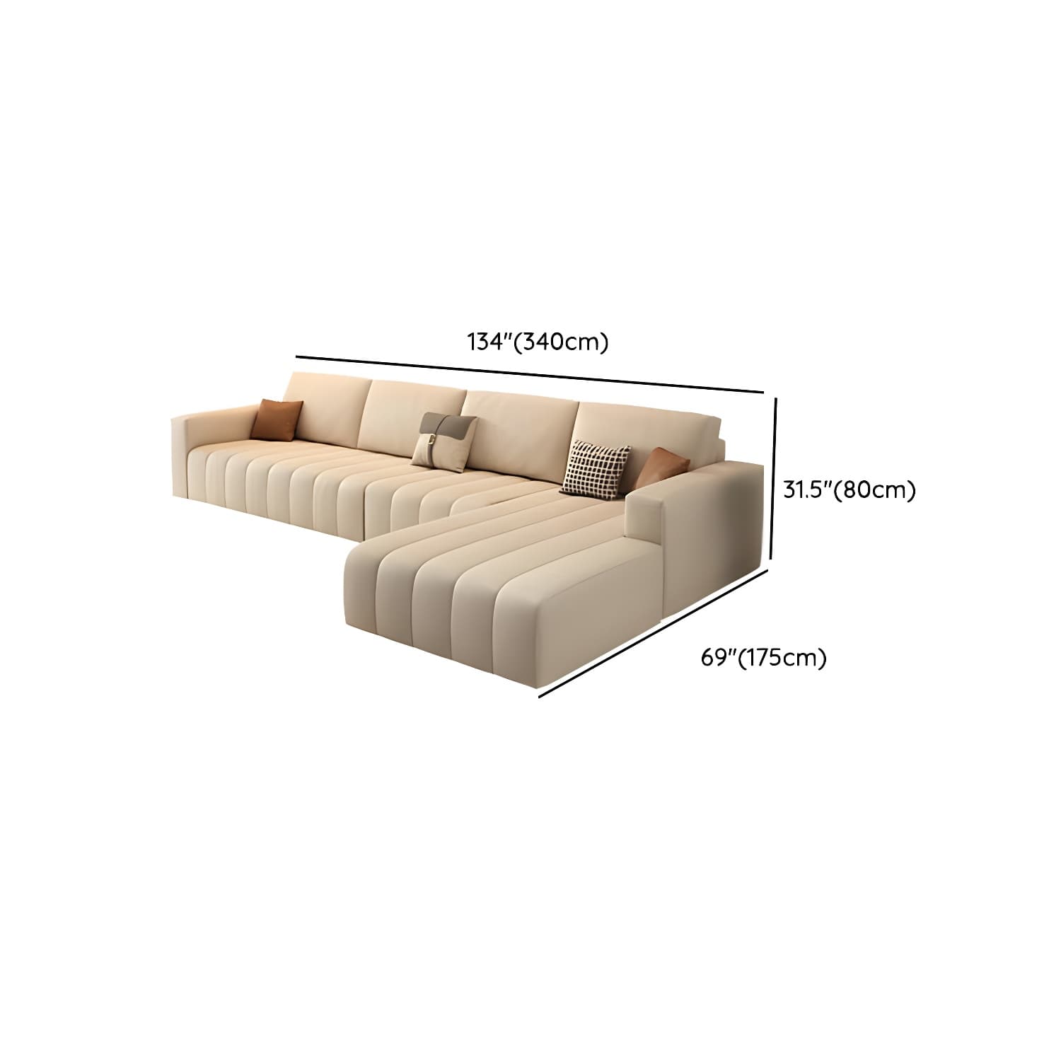 Modern Beige Sectional Sofa in Anti Cat Scratch Fabric with Square Arm - image 14