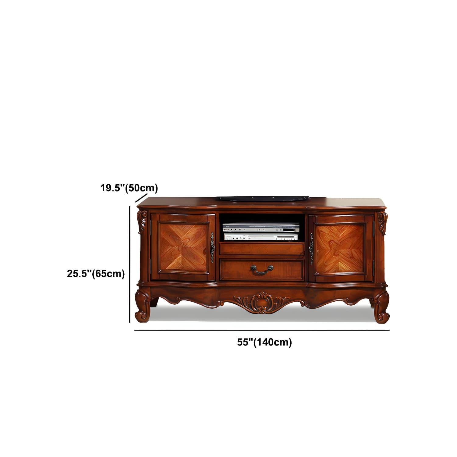 Solid Wood TV Console Traditional Enclosed TV Cabinet with Glide Drawers - image 10