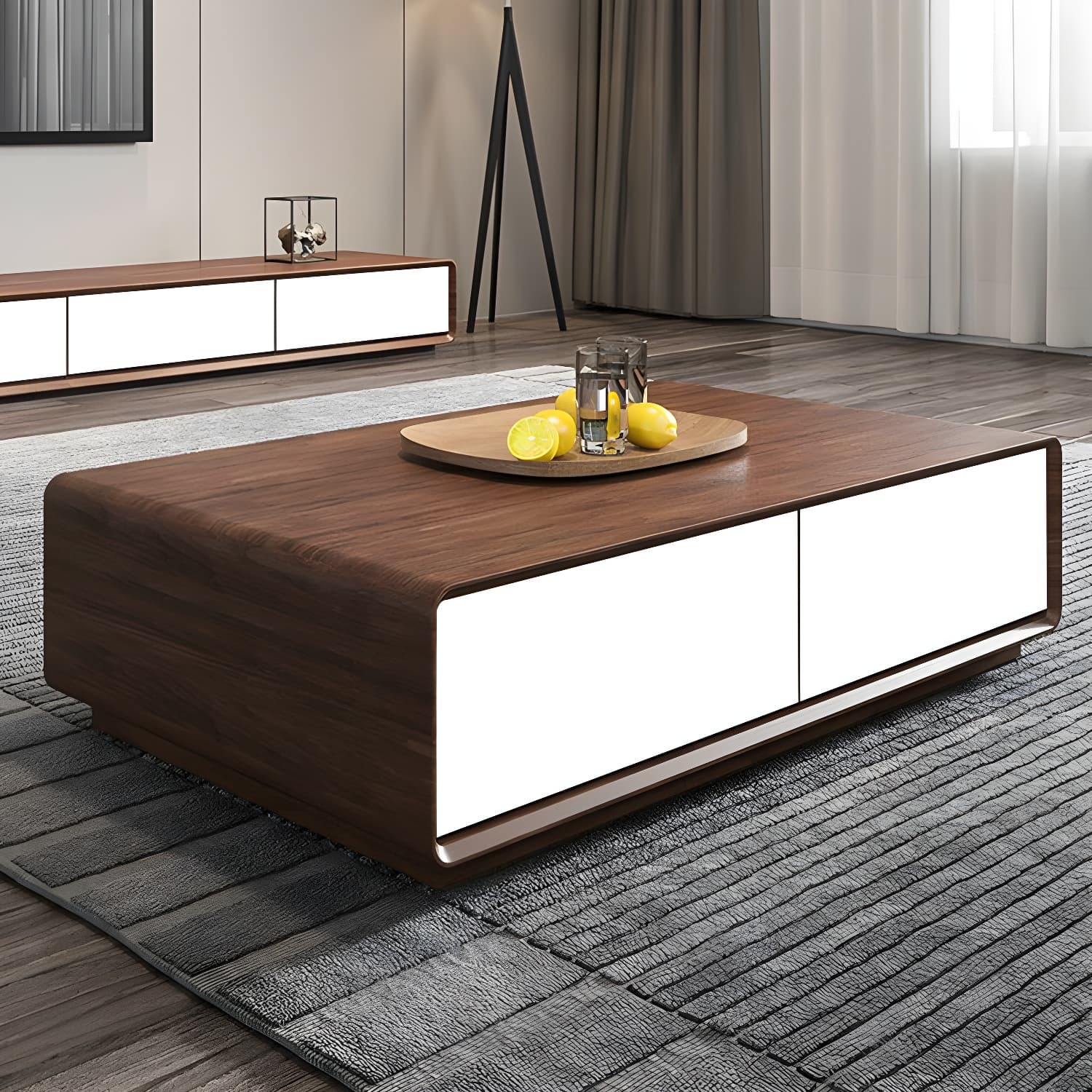 Modern Wood Coffee Table with Drawers - Rectangular Shape and Storage Included - image 8