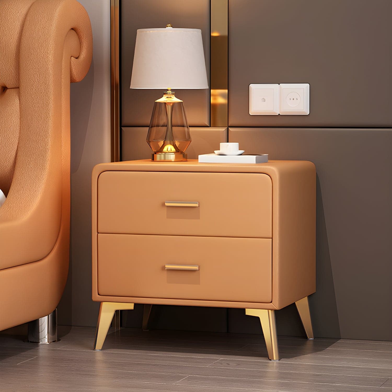 Faux Leather Modern Nightstand with Drawer Storage - Small Size, 2 Drawers - image 13