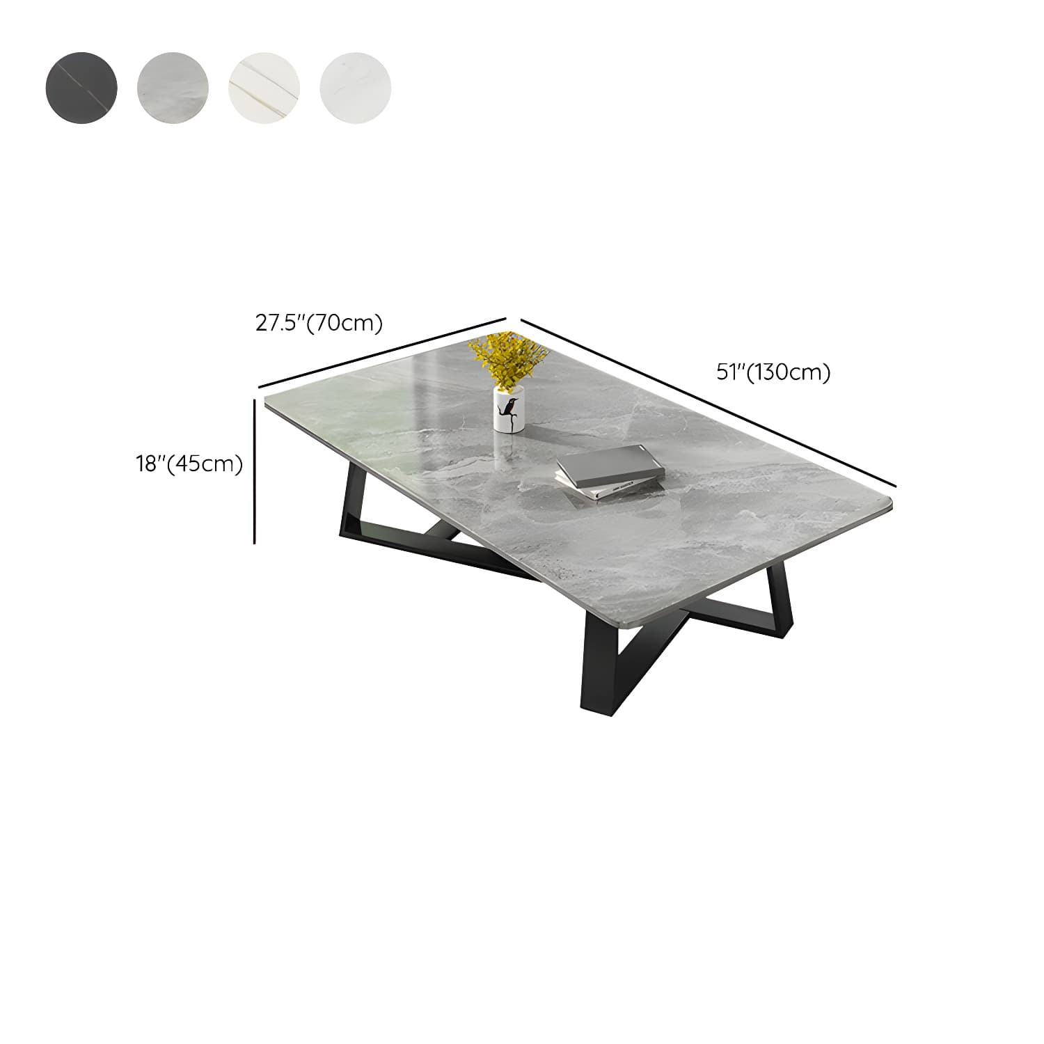 Stone and Metal Coffee Table Contemporary Coffee or End Table with Cross Legs - image 22