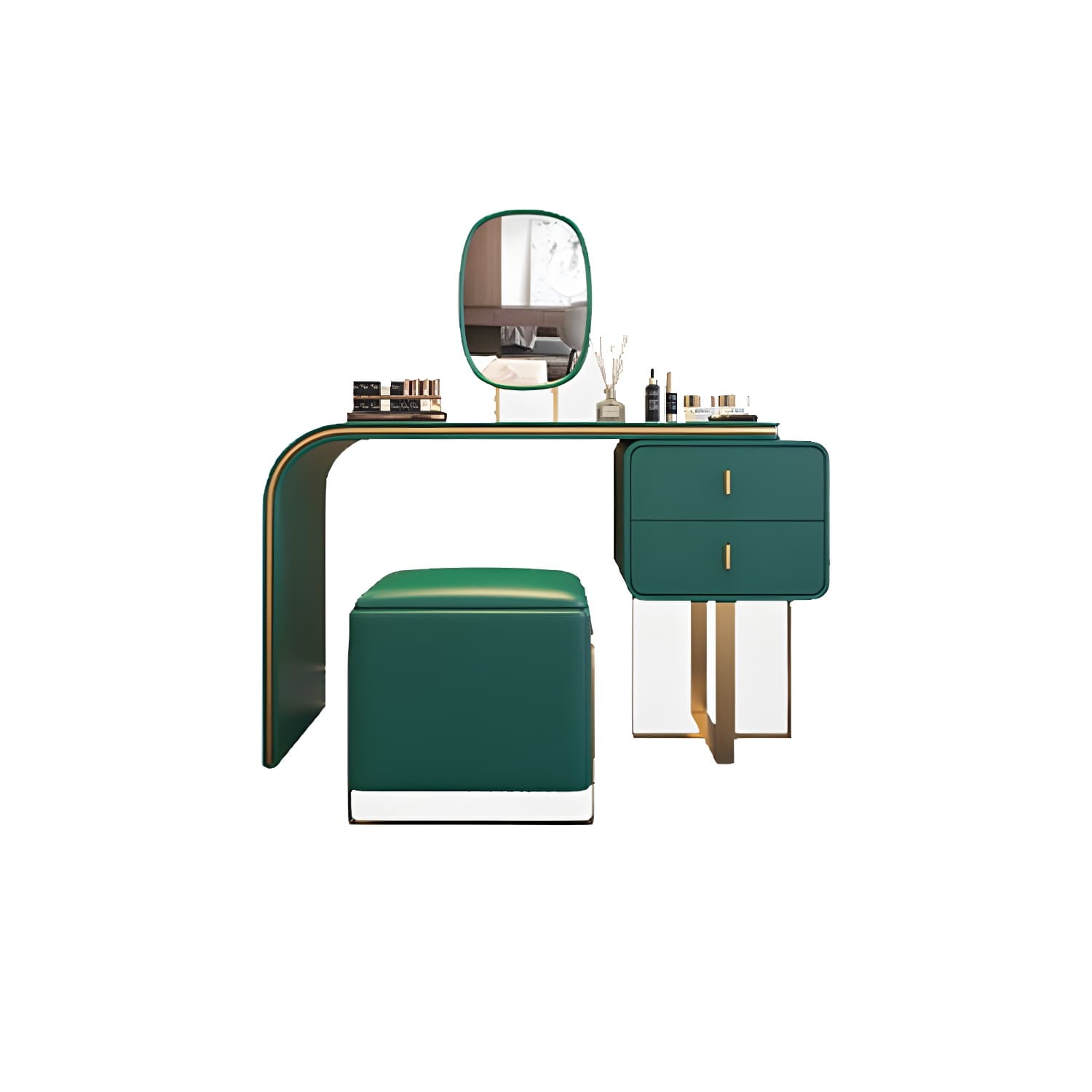 Glam Vanity Set With Drawer Leather Mirror Bedroom Make-up Vanity - image 7